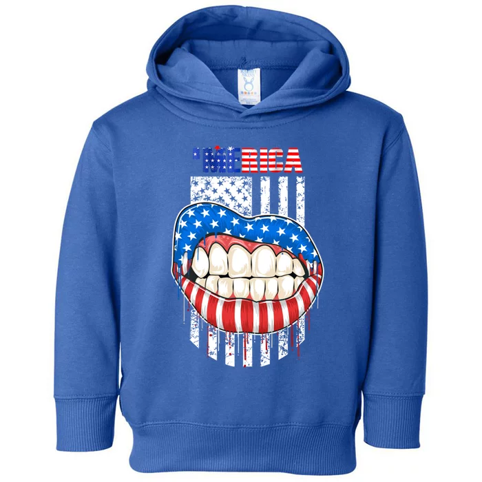 America Lips Flag 4th Of July Independence Day Memorial Day Meaningful Gift Toddler Hoodie