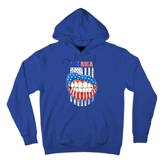 America Lips Flag 4th Of July Independence Day Memorial Day Meaningful Gift Tall Hoodie