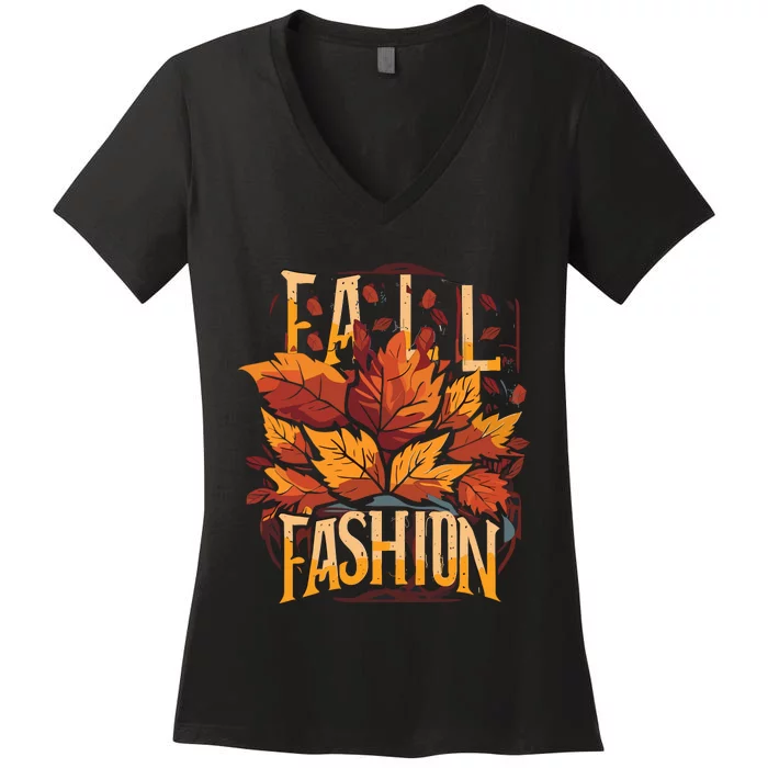 Autumn Leaves Fall Fashion Women's V-Neck T-Shirt