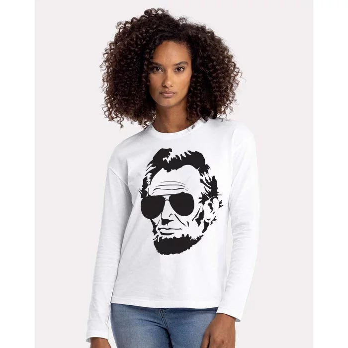 Abe Lincoln Funny Abraham Lincoln Portrait With Sunglasses Womens Cotton Relaxed Long Sleeve T-Shirt