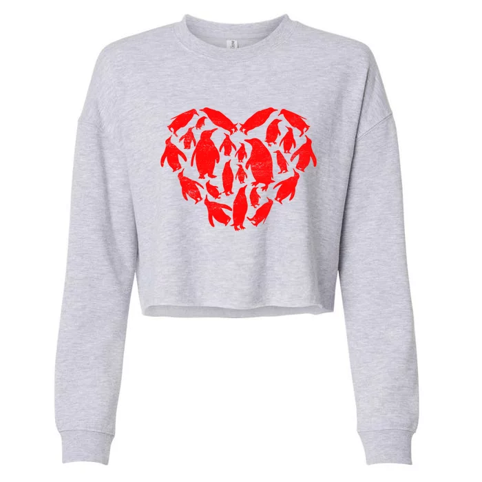 Animals Lover Funny Penguin Heart Valentine's Day Great Gift Cropped Pullover Crew