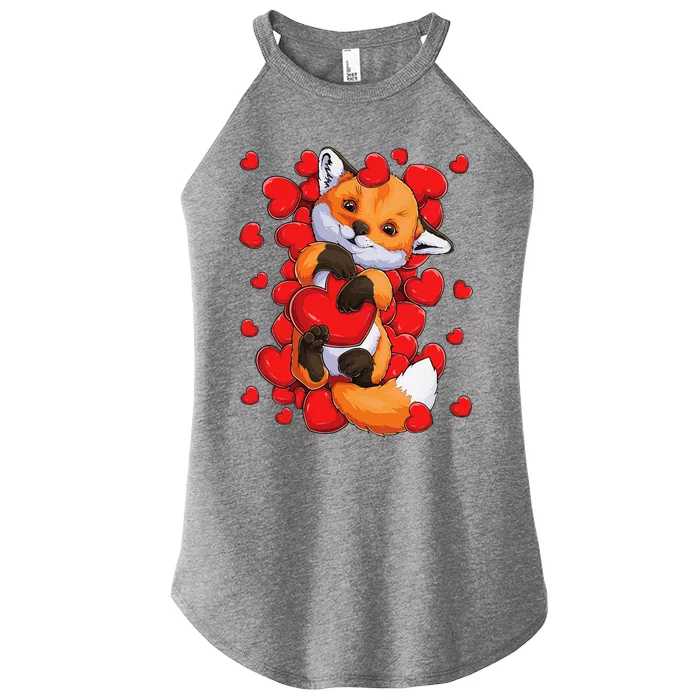 Animal Lovers Fox Heart Valentine's Days Women’s Perfect Tri Rocker Tank