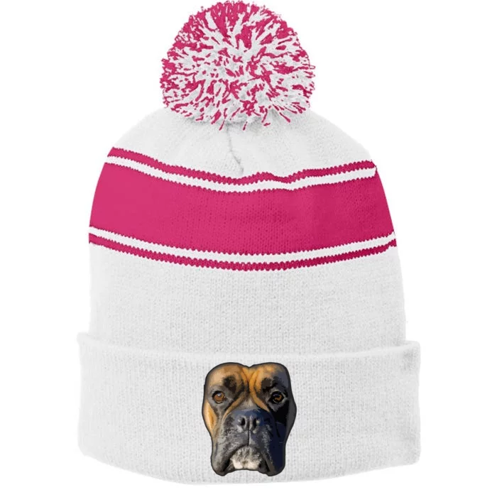 Animal Lover Gift Boxer Face Funny Dog Lovers Stripe Pom Pom Beanie