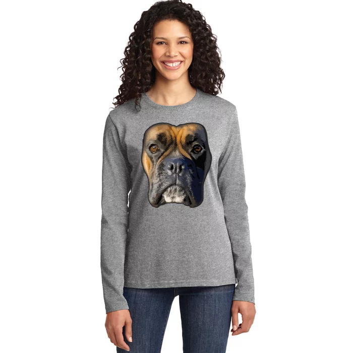 Animal Lover Gift Boxer Face Funny Dog Lovers Ladies Long Sleeve Shirt