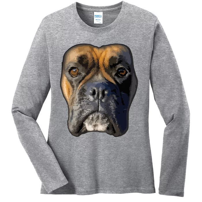 Animal Lover Gift Boxer Face Funny Dog Lovers Ladies Long Sleeve Shirt