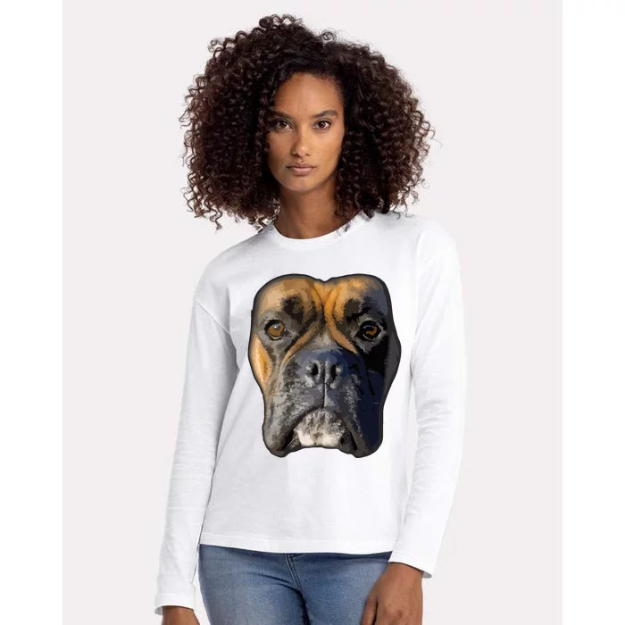 Animal Lover Gift Boxer Face Funny Dog Lovers Womens Cotton Relaxed Long Sleeve T-Shirt