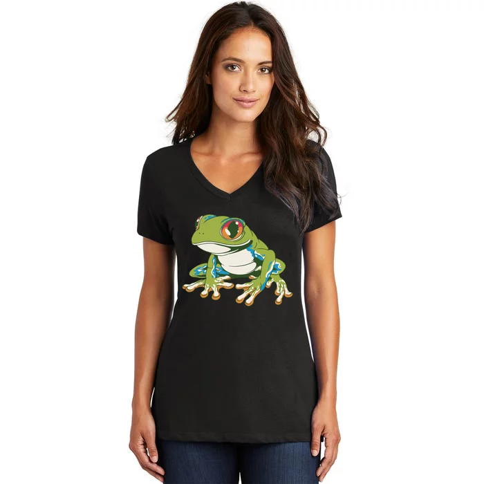 Animal Lover Green Frog Women's V-Neck T-Shirt