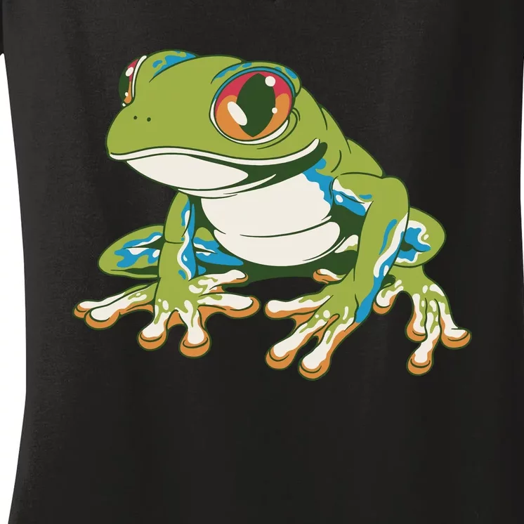 Animal Lover Green Frog Women's V-Neck T-Shirt