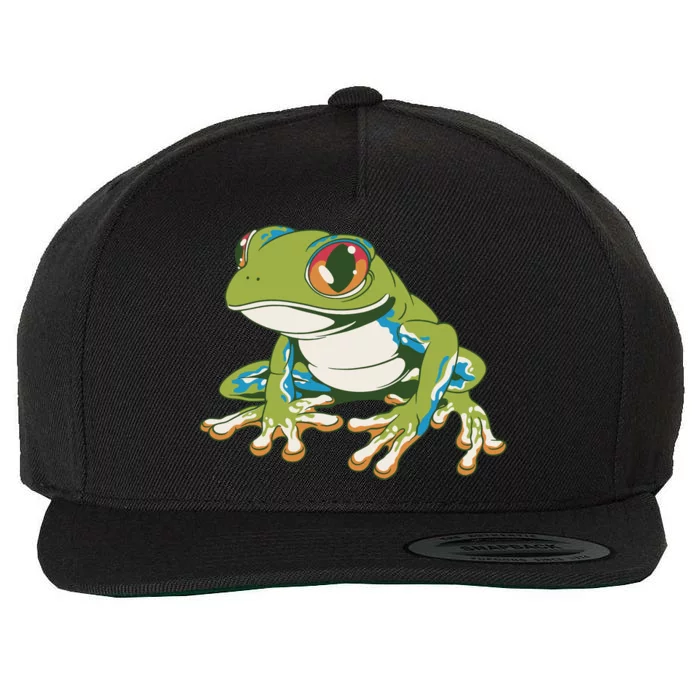 Animal Lover Green Frog Wool Snapback Cap