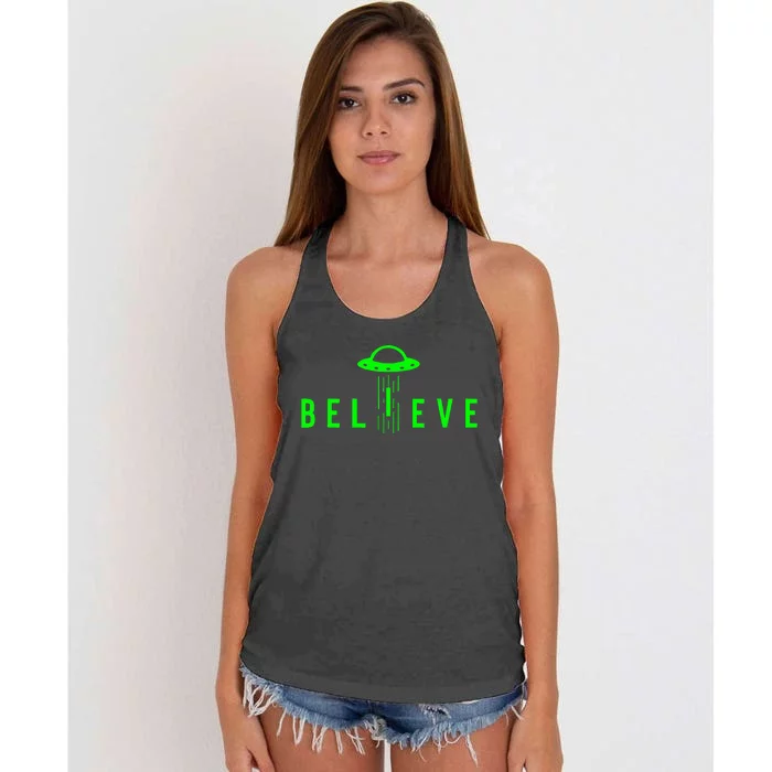 Alien Lover Gifts Ufo Abduction Believe Women's Knotted Racerback Tank