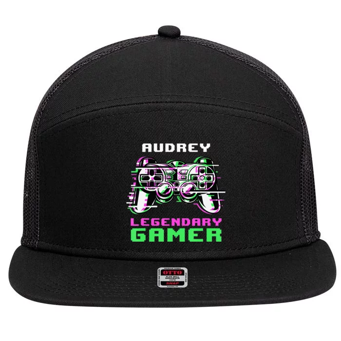 Audrey Legendary Gamer Personalized 7 Panel Mesh Trucker Snapback Hat