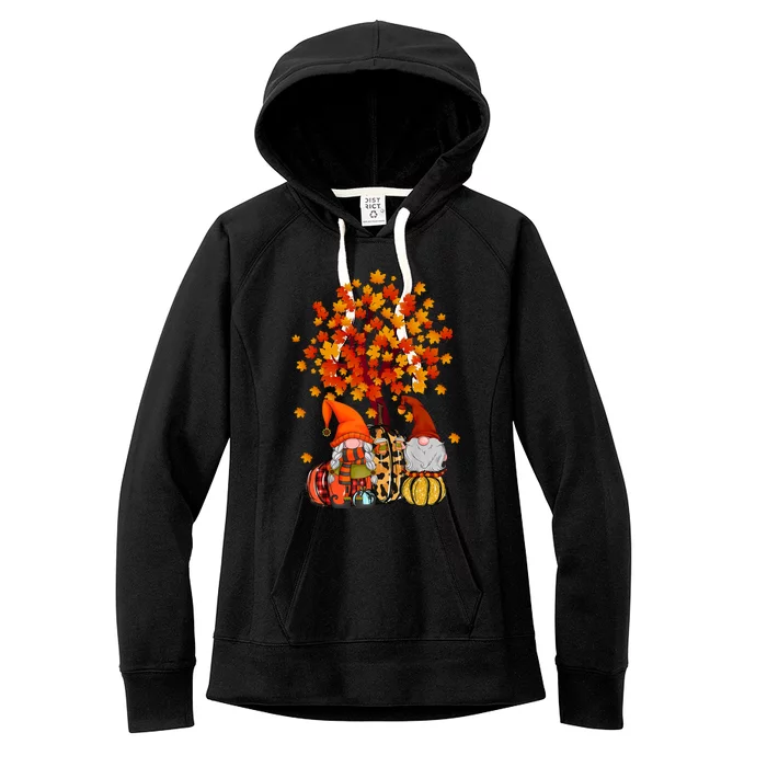 Autumn Leaves Gnomes Fall Season Pumpkin Women's Fleece Hoodie