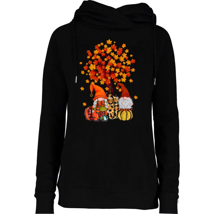 Autumn Leaves Gnomes Fall Season Pumpkin Womens Funnel Neck Pullover Hood