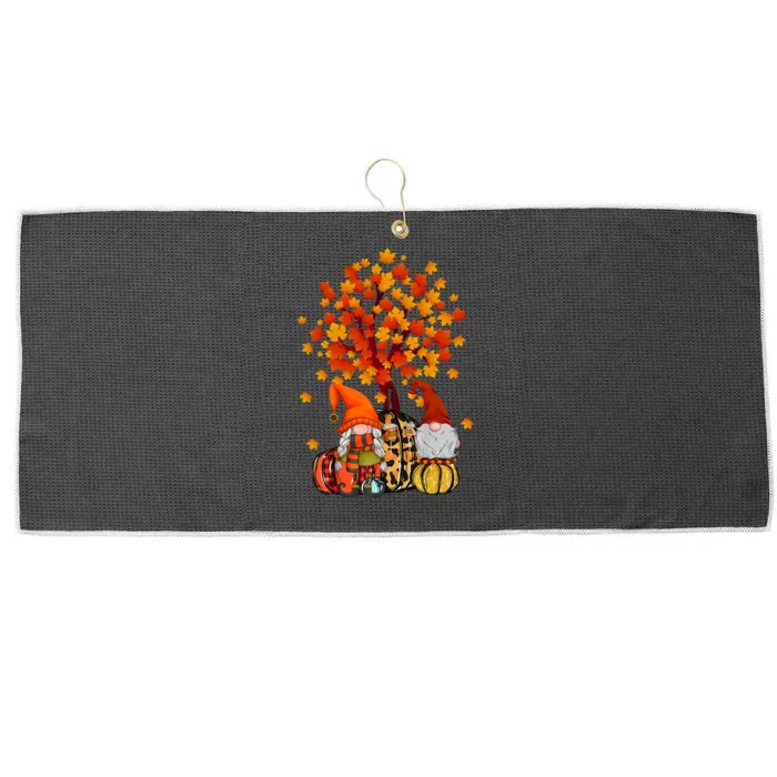 Autumn Leaves Gnomes Fall Season Pumpkin Large Microfiber Waffle Golf Towel