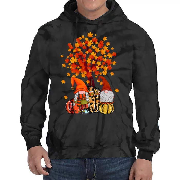 Autumn Leaves Gnomes Fall Season Pumpkin Tie Dye Hoodie