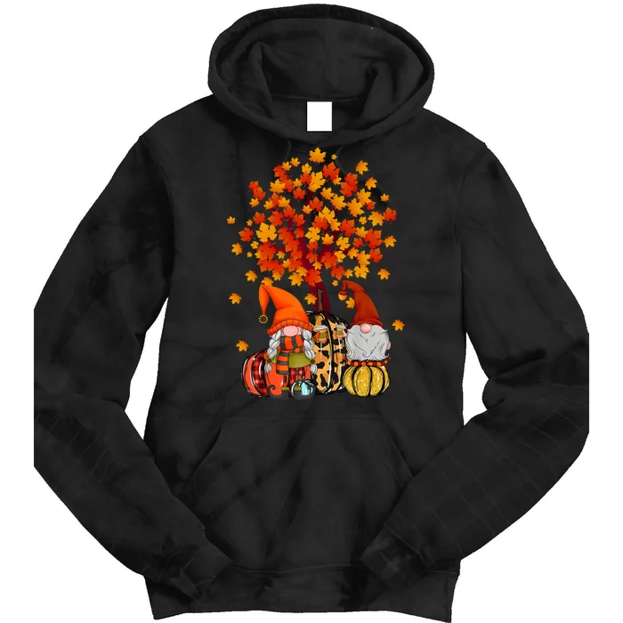 Autumn Leaves Gnomes Fall Season Pumpkin Tie Dye Hoodie