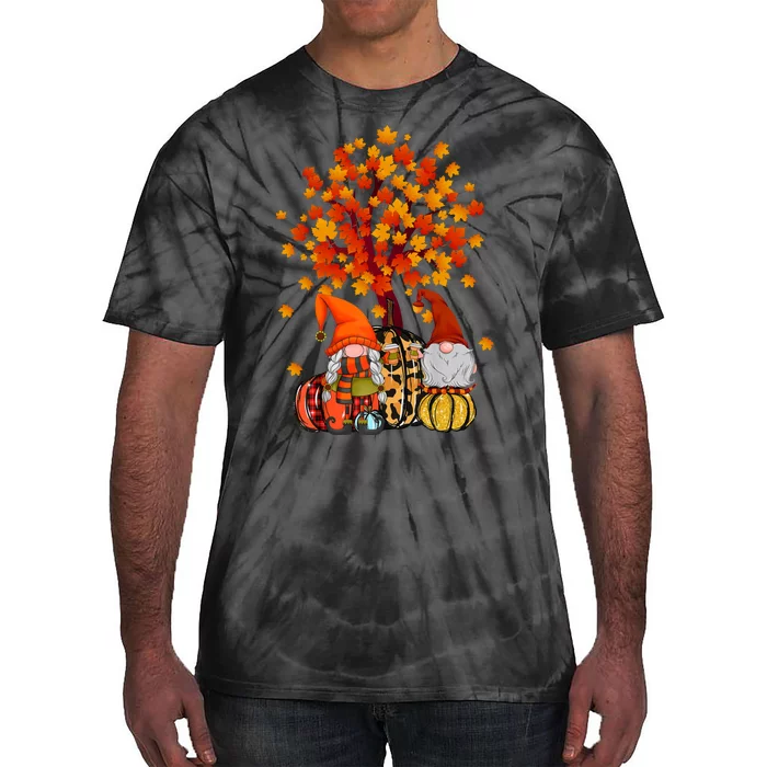 Autumn Leaves Gnomes Fall Season Pumpkin Tie-Dye T-Shirt