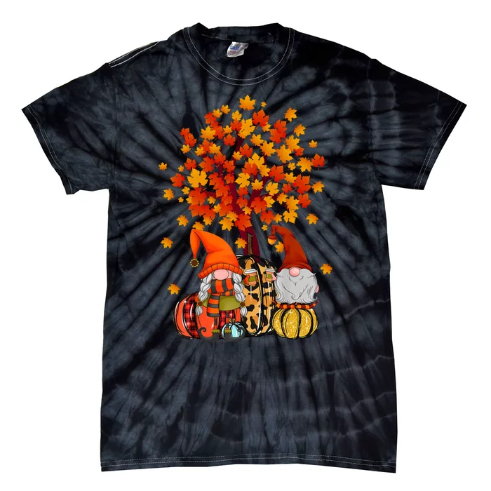 Autumn Leaves Gnomes Fall Season Pumpkin Tie-Dye T-Shirt