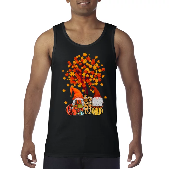 Autumn Leaves Gnomes Fall Season Pumpkin Tank Top