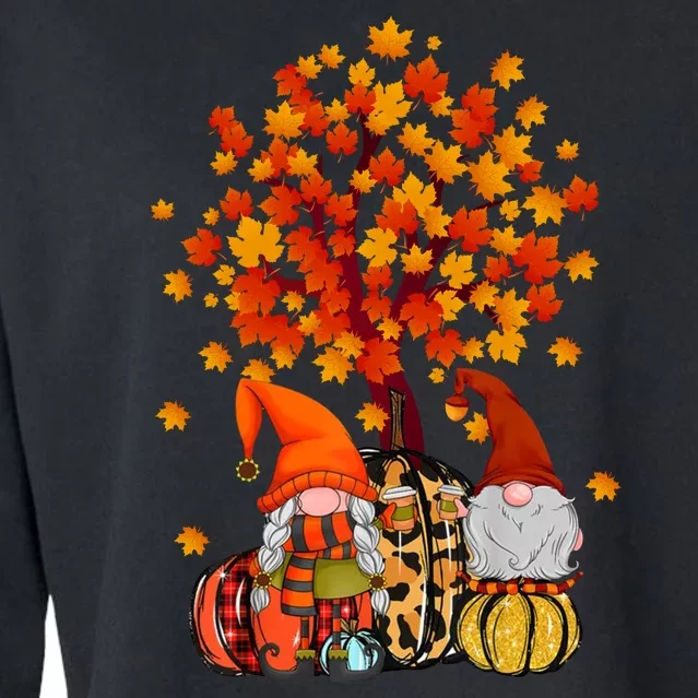 Autumn Leaves Gnomes Fall Season Pumpkin Cropped Pullover Crew