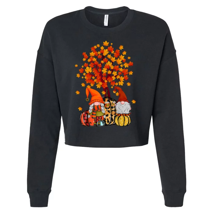 Autumn Leaves Gnomes Fall Season Pumpkin Cropped Pullover Crew