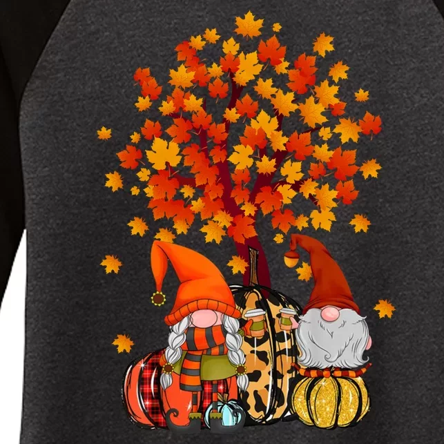 Autumn Leaves Gnomes Fall Season Pumpkin Women's Tri-Blend 3/4-Sleeve Raglan Shirt