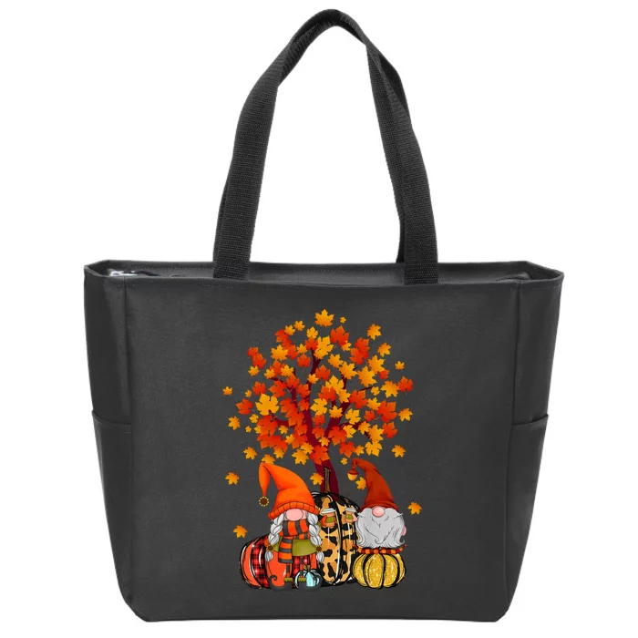 Autumn Leaves Gnomes Fall Season Pumpkin Zip Tote Bag