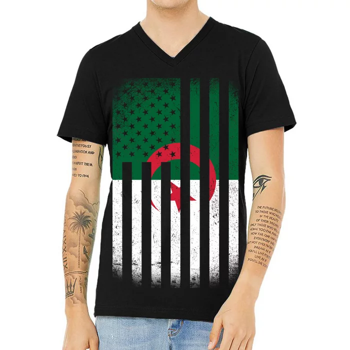 Algeria United States of America USA Flag V-Neck T-Shirt