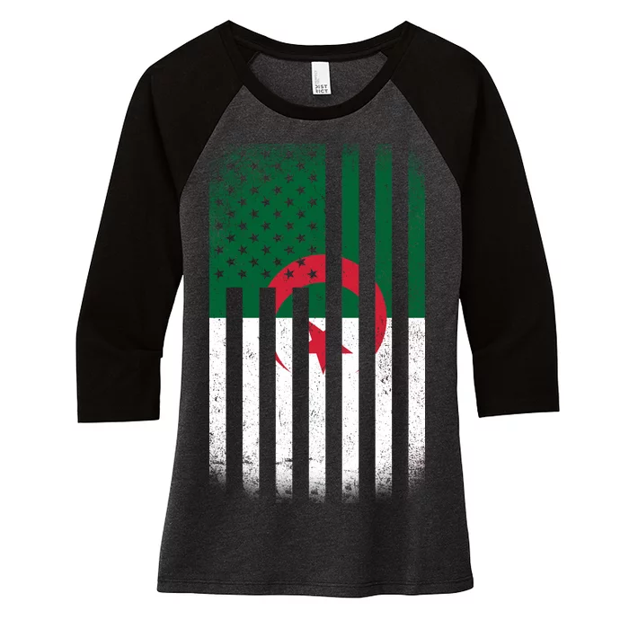 Algeria United States of America USA Flag Women's Tri-Blend 3/4-Sleeve Raglan Shirt