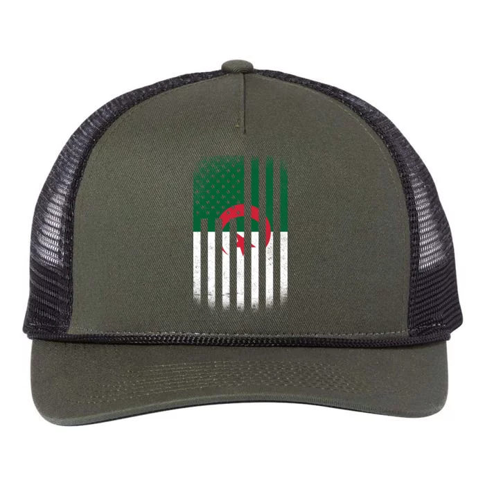 Algeria United States of America USA Flag Retro Rope Trucker Hat Cap