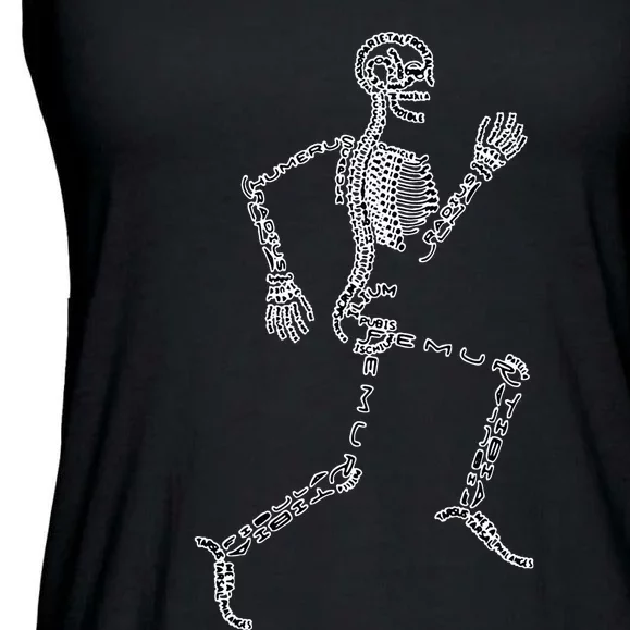 Anatomy Labels Human Skeleton Running Bone Names For Geeks Ladies Essential Flowy Tank