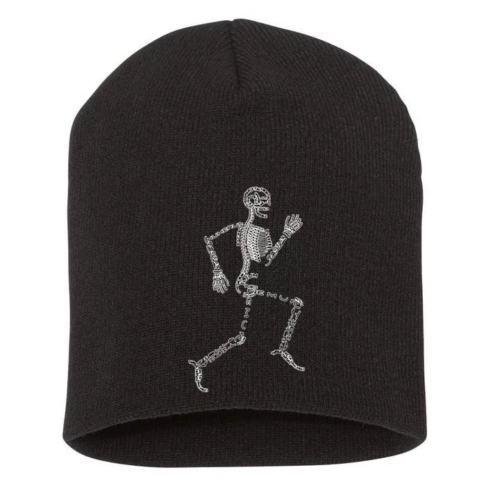 Anatomy Labels Human Skeleton Running Bone Names For Geeks Short Acrylic Beanie