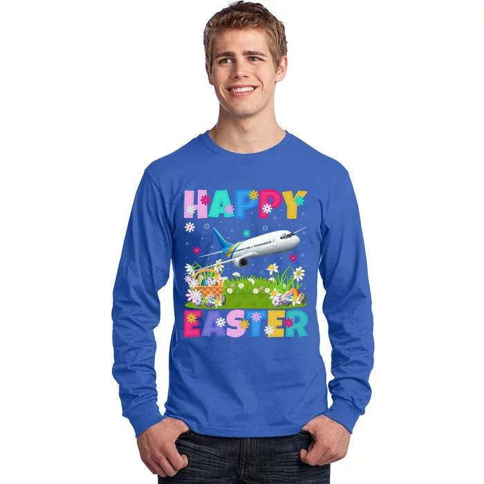 Airplane Lover Happy Easter Bunny Airplane Easter Sunday Gift Tall Long Sleeve T-Shirt