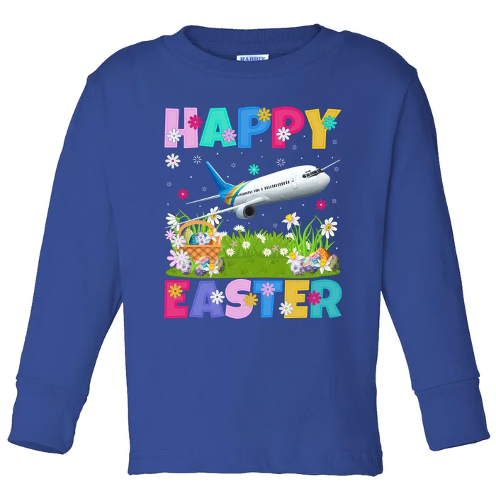 Airplane Lover Happy Easter Bunny Airplane Easter Sunday Gift Toddler Long Sleeve Shirt