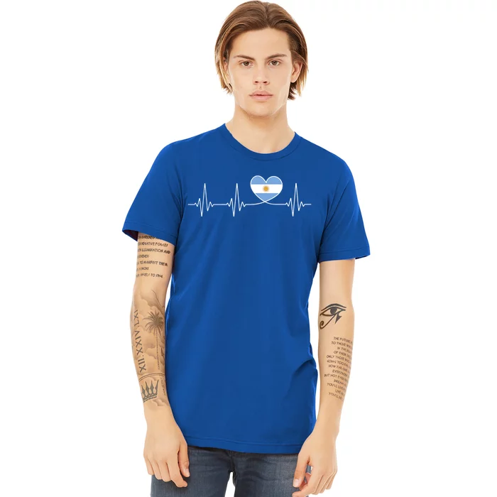 Argentina Love Heartbeat And Argentine Flag Heart Argentina Gift Premium T-Shirt