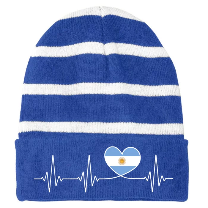 Argentina Love Heartbeat And Argentine Flag Heart Argentina Gift Striped Beanie with Solid Band