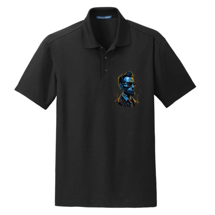 Abraham Lincoln Hip Graffiti Style Dry Zone Grid Performance Polo