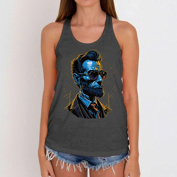 Abraham Lincoln Hip Graffiti Style Women's Knotted Racerback Tank