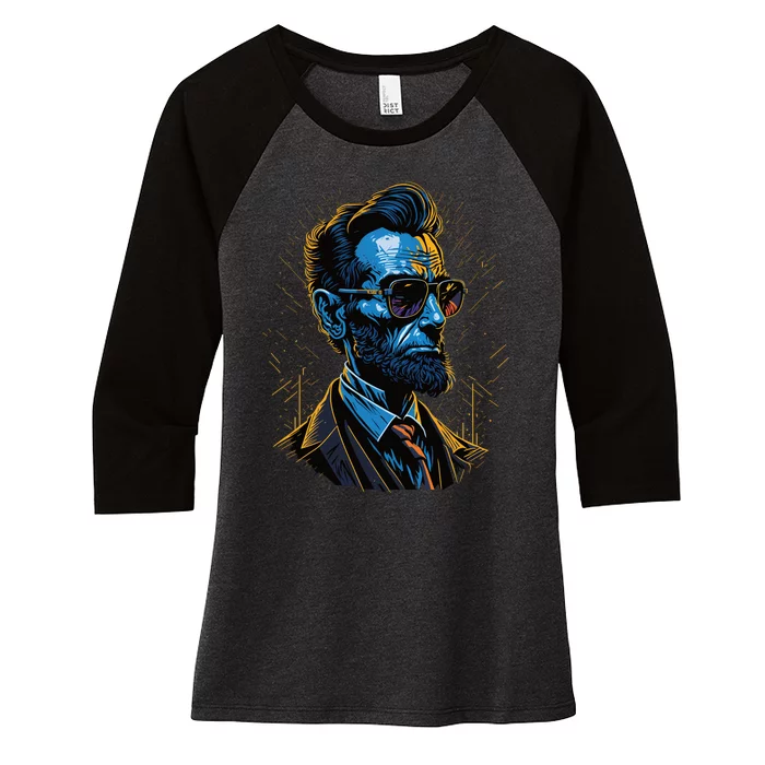 Abraham Lincoln Hip Graffiti Style Women's Tri-Blend 3/4-Sleeve Raglan Shirt