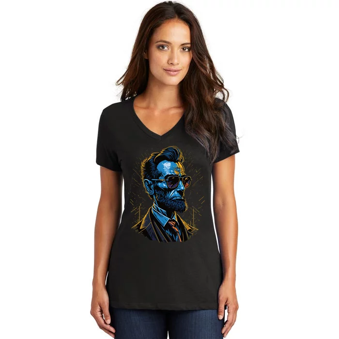 Abraham Lincoln Hip Graffiti Style Women's V-Neck T-Shirt