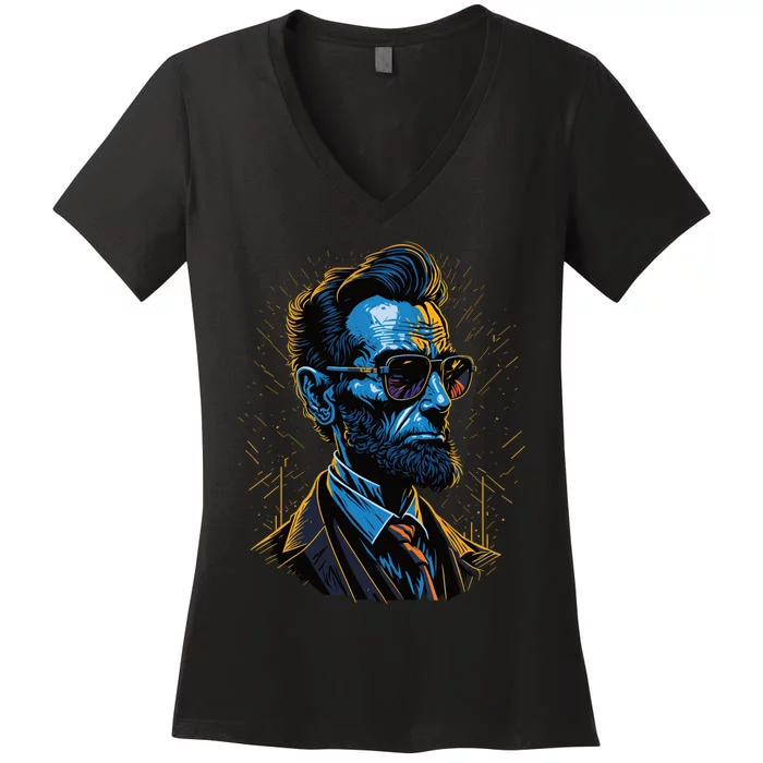 Abraham Lincoln Hip Graffiti Style Women's V-Neck T-Shirt