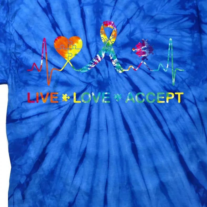 Autism Love Heart Puzzle Piece Autism Heartbeat Meaningful Gift Tie-Dye T-Shirt