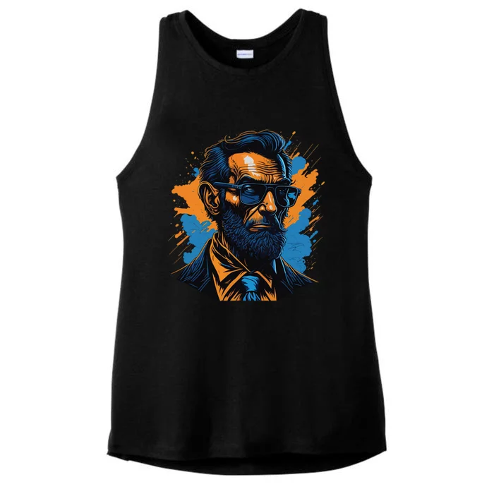 Abraham Lincoln Hipster Ladies Tri-Blend Wicking Tank