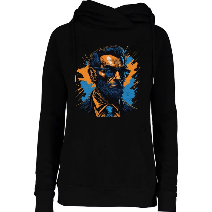 Abraham Lincoln Hipster Womens Funnel Neck Pullover Hood