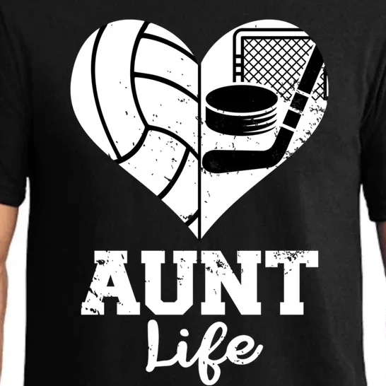 Aunt Life Heart Funny Volleyball Hockey Aunt Cute Gift Pajama Set