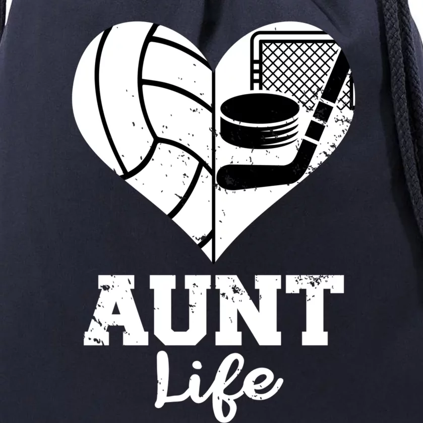 Aunt Life Heart Funny Volleyball Hockey Aunt Cute Gift Drawstring Bag