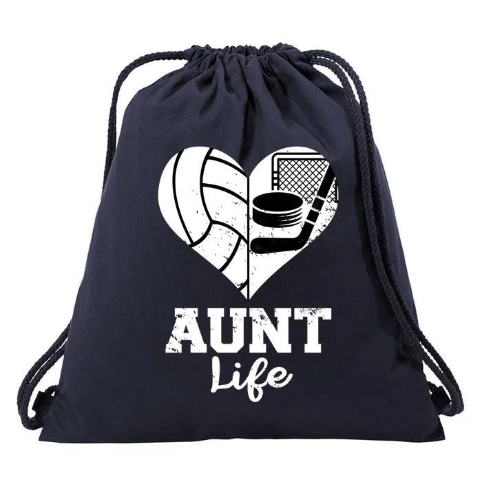 Aunt Life Heart Funny Volleyball Hockey Aunt Cute Gift Drawstring Bag