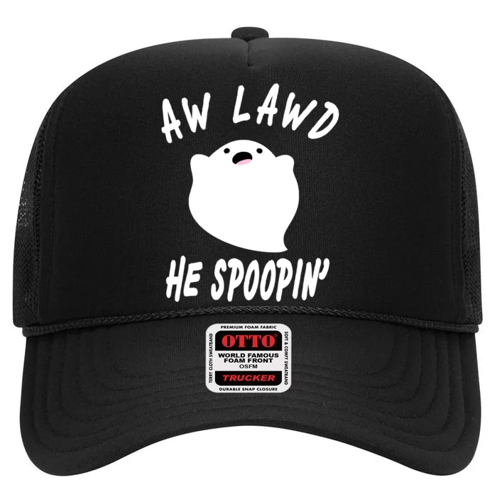 Aw Lawd He Spoopin' Concerned Ghost Design High Crown Mesh Trucker Hat