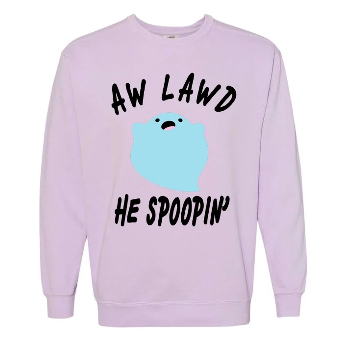 Aw Lawd He Spoopin' Concerned Ghost Design Garment-Dyed Sweatshirt