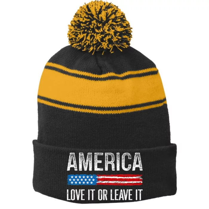 America Love It Or Leave It Vintage Style Stripe Pom Pom Beanie